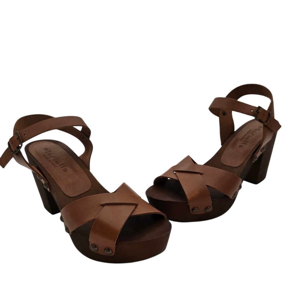 Mariella Brown Leather Studded Platform Sandals‎ Made in Italy EU 41 US 9.5-10